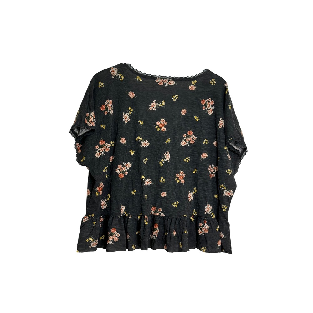 True Craft Womens Floral V-Neck Peplum Top Charcoal Grey Lace Trim Large NWT - Picture 4 of 6